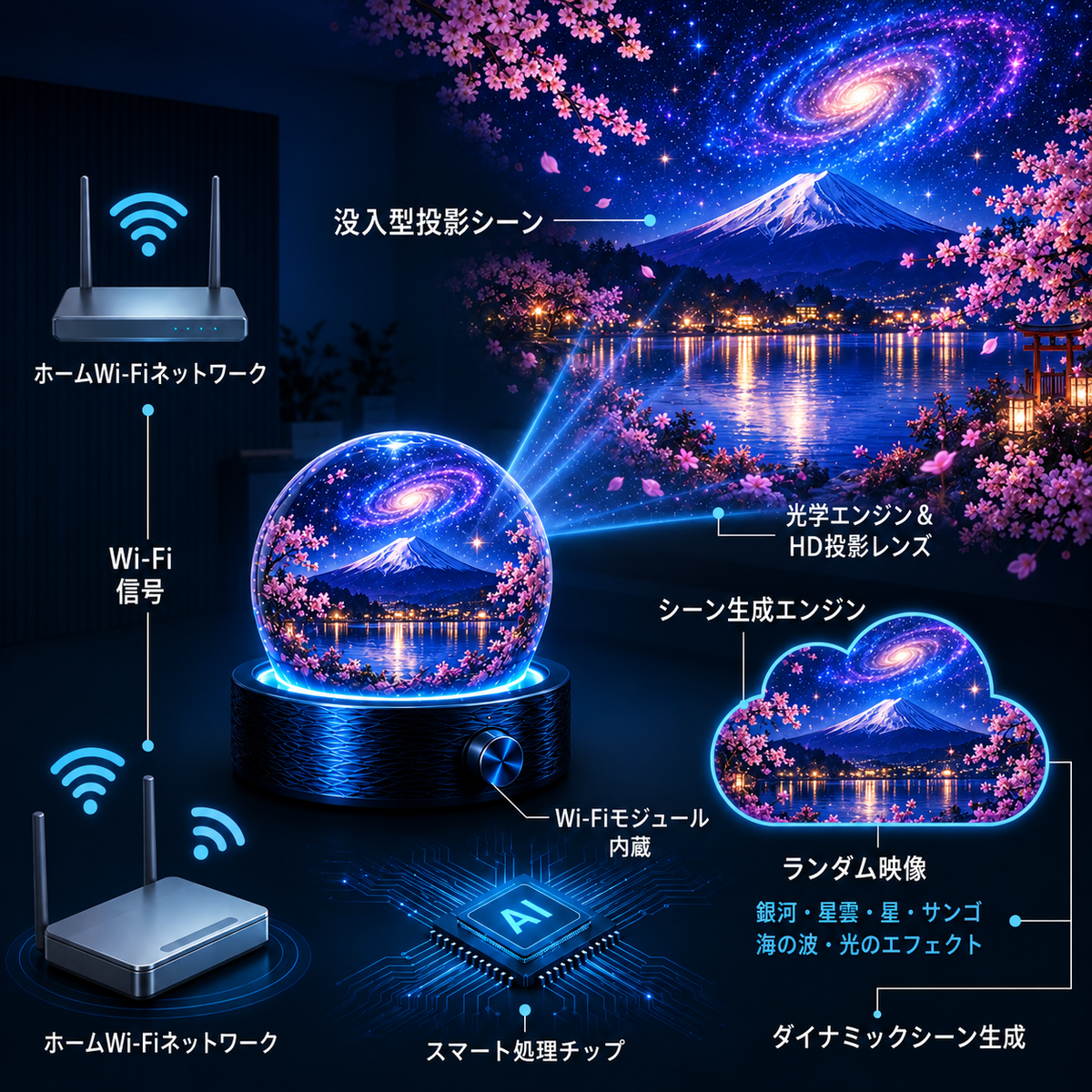 BVJ® 🏖️2026 PRO MAX 5Dスマート・ワールド・プロジェクター 🌎 Bluetooth操作と効果音で、100種類以上の没入型世界を創り出そう