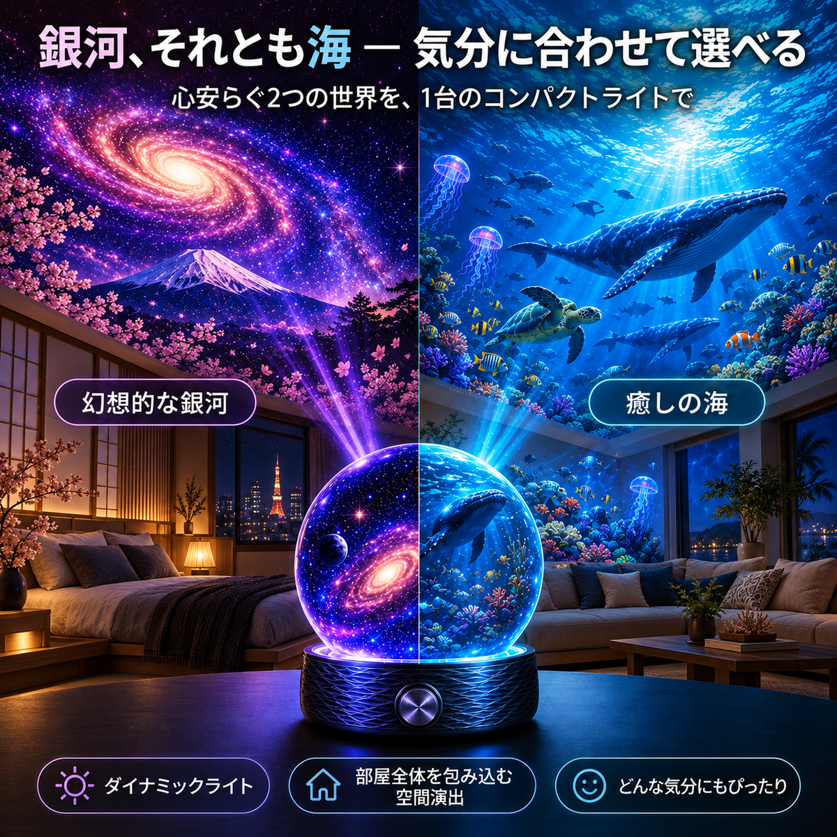 BVJ® 🏖️2026 PRO MAX 5Dスマート・ワールド・プロジェクター 🌎 Bluetooth操作と効果音で、100種類以上の没入型世界を創り出そう