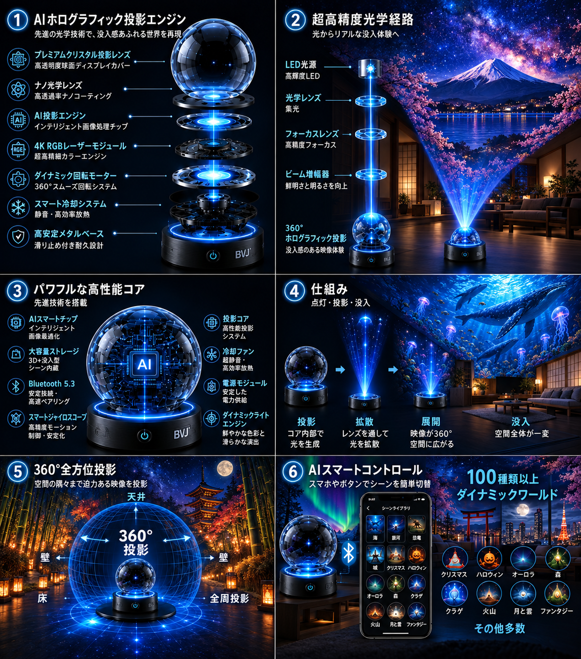 BVJ® 🏖️2026 PRO MAX 5Dスマート・ワールド・プロジェクター 🌎 Bluetooth操作と効果音で、100種類以上の没入型世界を創り出そう
