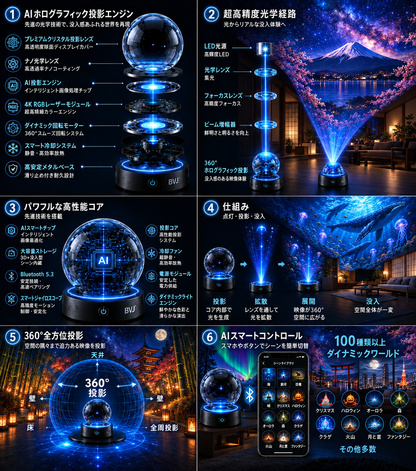 BVJ® 🏖️2026 PRO MAX 5Dスマート・ワールド・プロジェクター 🌎 Bluetooth操作と効果音で、100種類以上の没入型世界を創り出そう