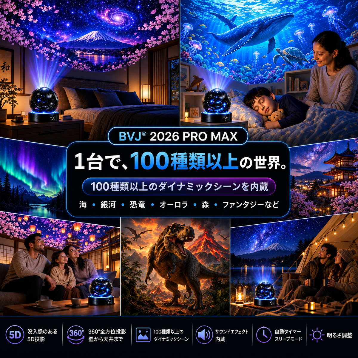 BVJ® 🏖️2026 PRO MAX 5Dスマート・ワールド・プロジェクター 🌎 Bluetooth操作と効果音で、100種類以上の没入型世界を創り出そう