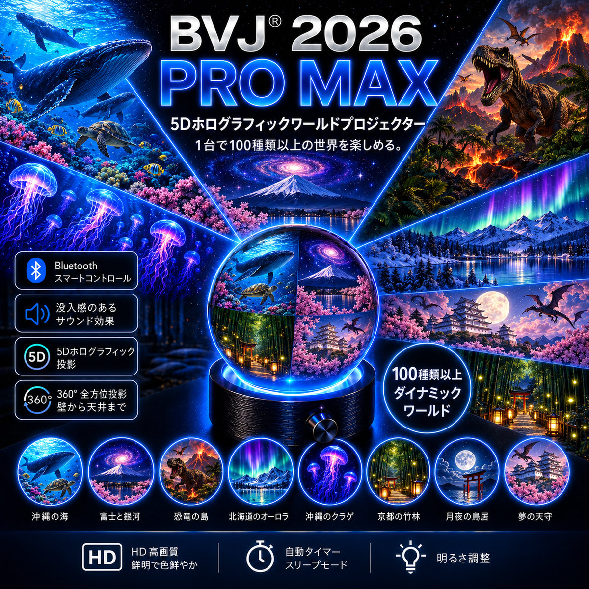 BVJ® 🏖️2026 PRO MAX 5Dスマート・ワールド・プロジェクター 🌎 Bluetooth操作と効果音で、100種類以上の没入型世界を創り出そう