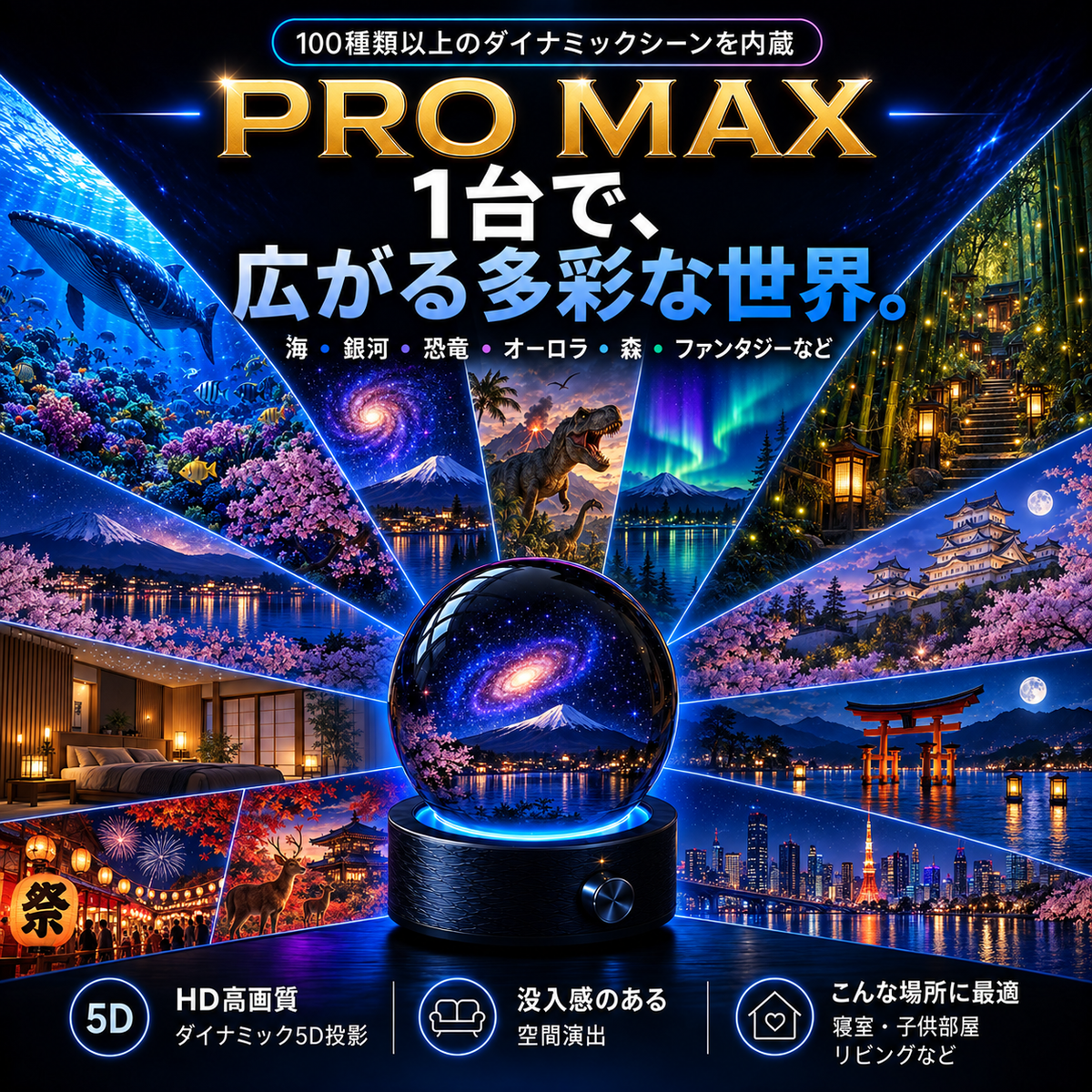 BVJ® 🏖️2026 PRO MAX 5Dスマート・ワールド・プロジェクター 🌎 Bluetooth操作と効果音で、100種類以上の没入型世界を創り出そう