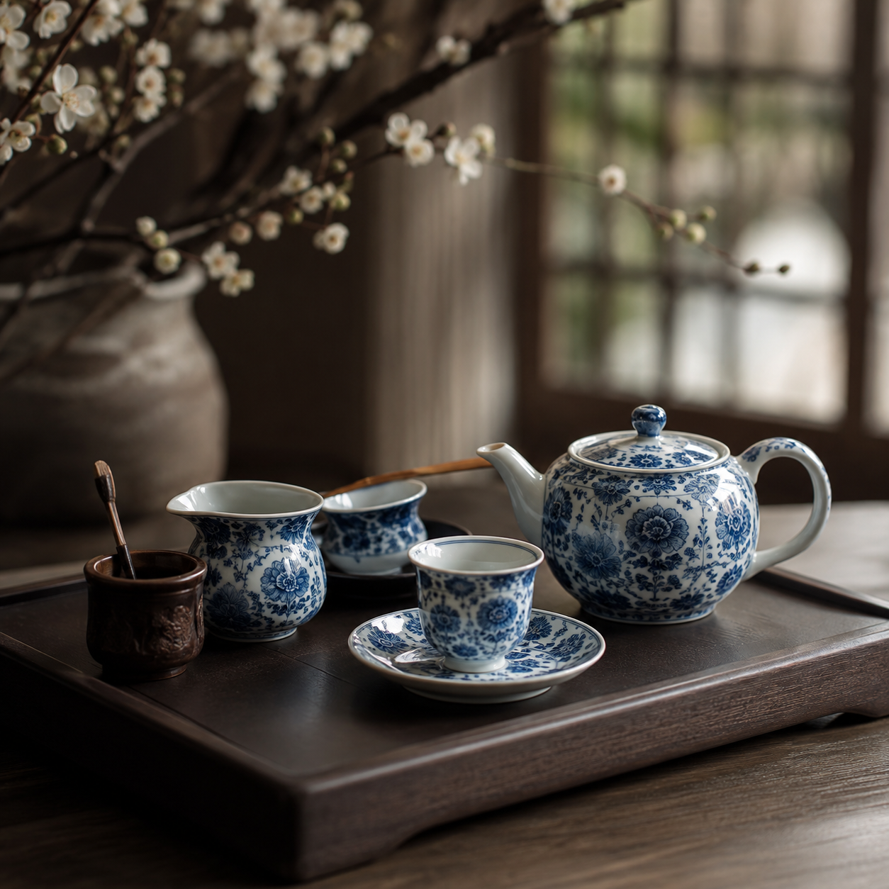 Vintage Blue‑and‑White Porcelain Tea Set