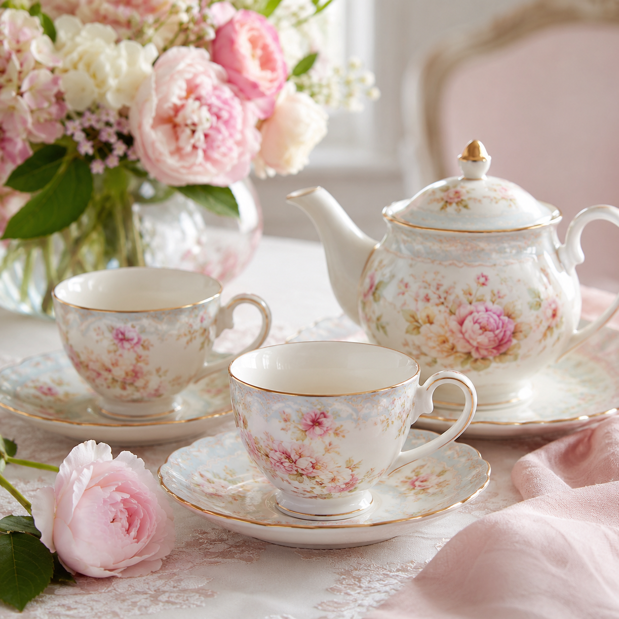 Vintage European Rose Bone China Tea Set